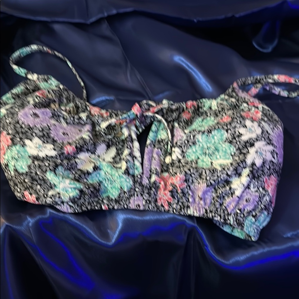 Time and Tru Floral Swim Top - Black, Purple, Green, Pink